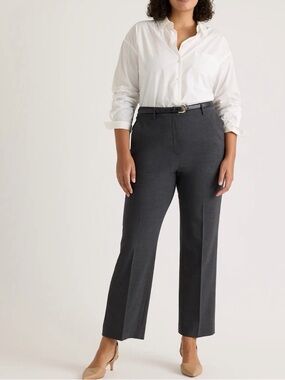 Quince Women's Italian Wool Straight Leg Pants Coal Melange Size 14